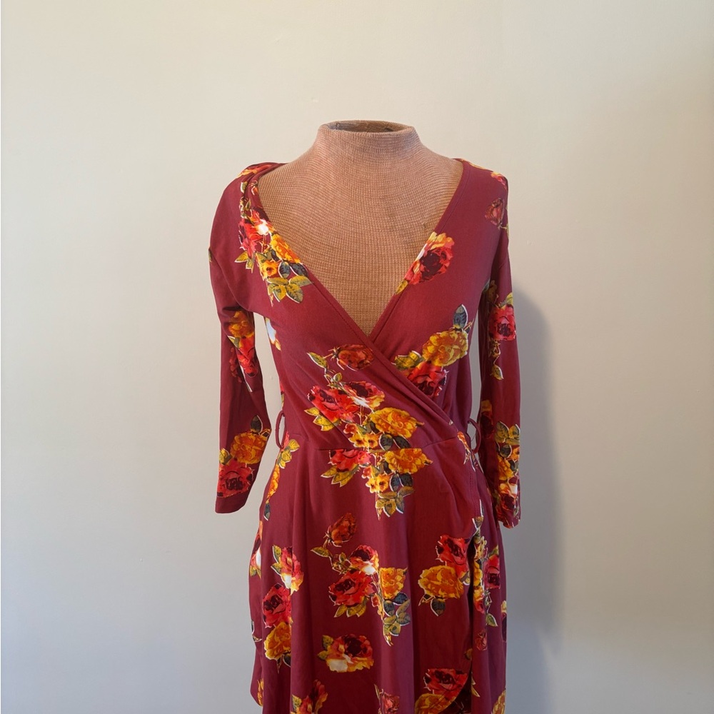 Rue21 Burgundy Floral Long Sleeve Dress